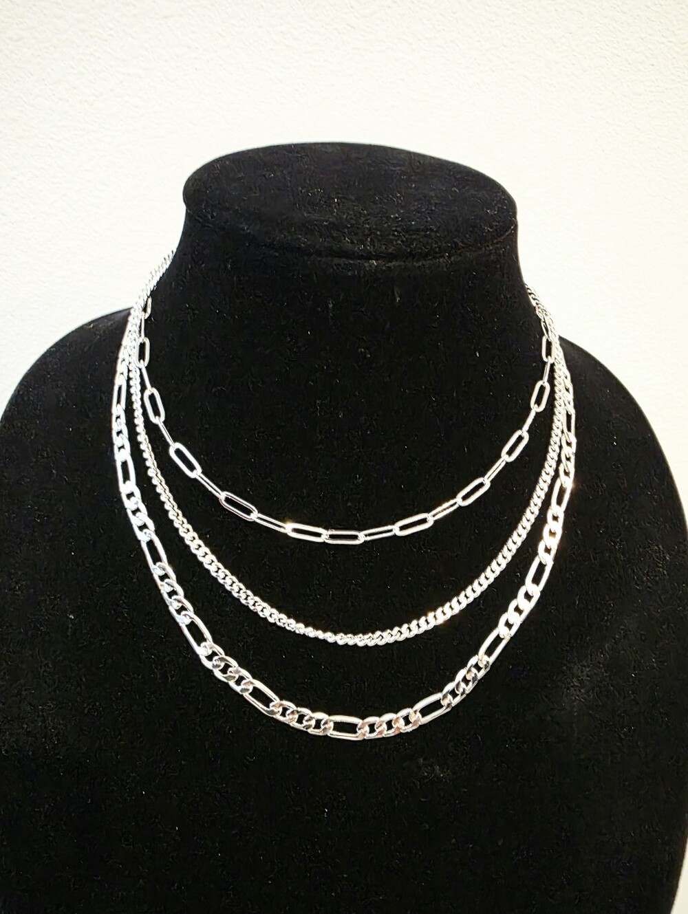 Evry High Polish Silvertone Necklaces, 3 Layer Chains New